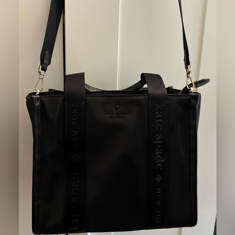 Kate Spade Small Black Nylon Logo Strap Tote
